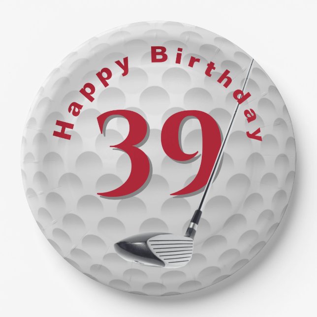 39th Birthday Golf Ball Design Paper Plate (Front)
