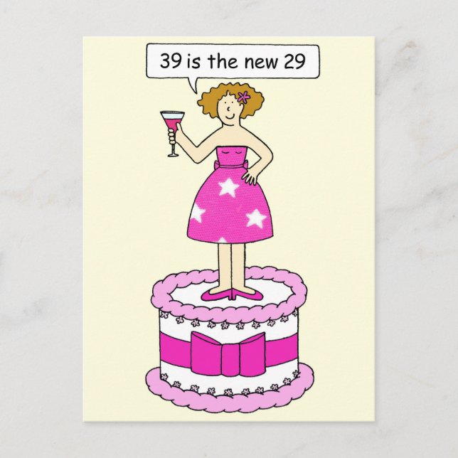 39th Birthday Humour for Her, Lady on a Cake. Postcard (Front)