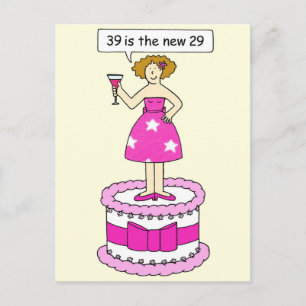 39th Birthday Humour for Her Lady on a Cake Postcard