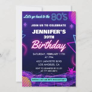 39th birthday invitations Back To The 80s Party
