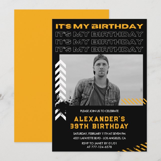 39th birthday invitations Men Photo Spray paint (Front/Back)