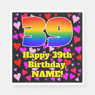 39th Birthday: Loving Hearts Pattern, Rainbow # 39 Napkin