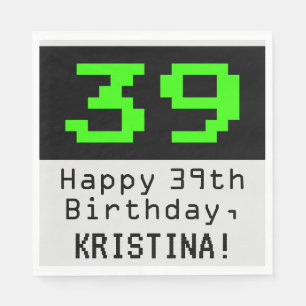 39th Birthday - Nerdy / Geeky Style "39" & Name Napkin