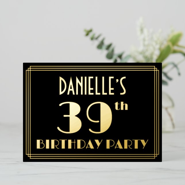 39th Birthday Party: Art Deco Look “39”, w/ Name (Standing Front)