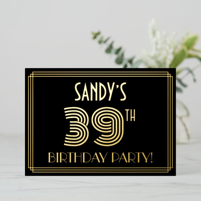 39th Birthday Party — Art Deco Style “39” + Name (Standing Front)