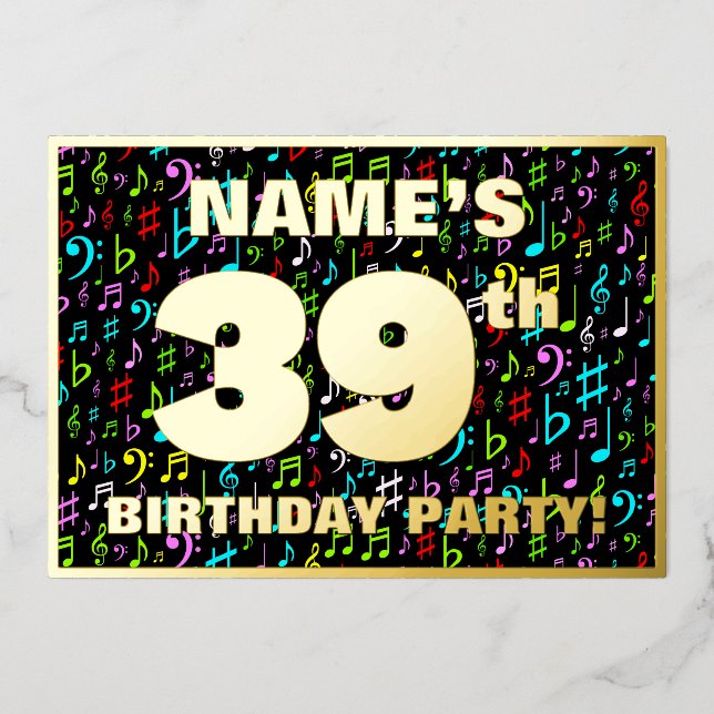 39th Birthday Party — Fun, Colourful Music Symbols (Front)