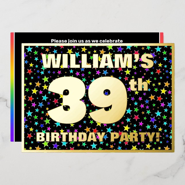 39th Birthday Party — Fun, Colourful Stars Pattern (Front/Back)