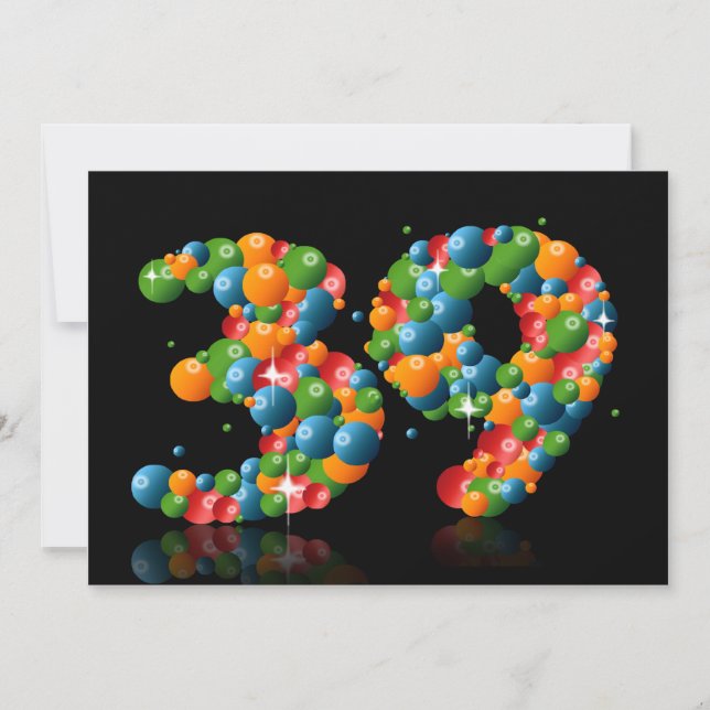 39th Birthday party, with bubbles and balls Invitation (Front)