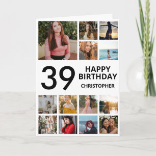 39th Birthday Photo Collage 13 Photos Black White Card