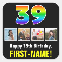 39th Birthday: Rainbow “39”; Custom Photos & Name