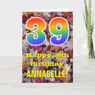39th Birthday; Rustic Autumn Leaves; Rainbow "39" Card