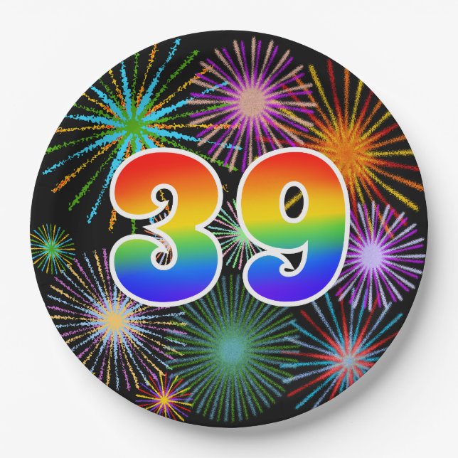 39th Event - Fun, Colourful, Bold, Rainbow 39 Paper Plate (Front)