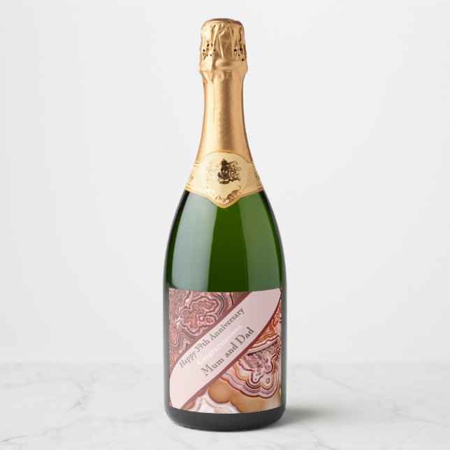 39th Wedding Anniversary Agate Card Sparkling Wine Label (Front)