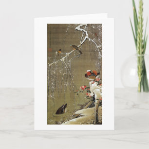 3. 雪中鴛鴦図, 若冲 Mandarin Duck in The Sn Card