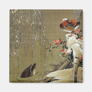 3. 雪中鴛鴦図, 若冲 Mandarin Duck in The Sn Magnet