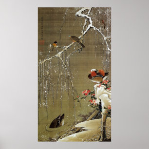 3. 雪中鴛鴦図, 若冲 Mandarin Duck in The Sn Poster