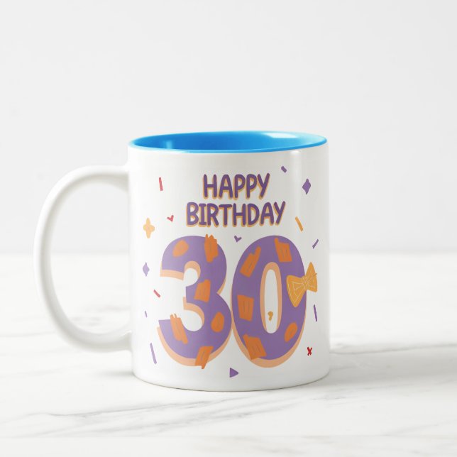 3-0 is here! Happy 30th Birthday Mug. Two-Tone Coffee Mug (Left)