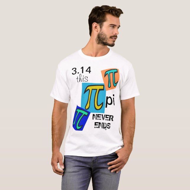3.14 pi Never Ends Blue Yellow Green Symbols T-Shirt (Front Full)