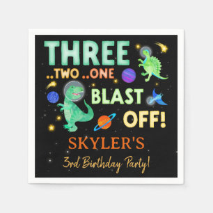 3 2 1 Blast Off Dinosaur Space 3rd Birthday Napkin