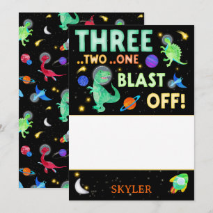 3 2 1 Blast Off Dinosaur Space Thank You Invitation