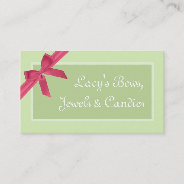 3.5"x2.0" Business Card Green & Pink Bow (Front)