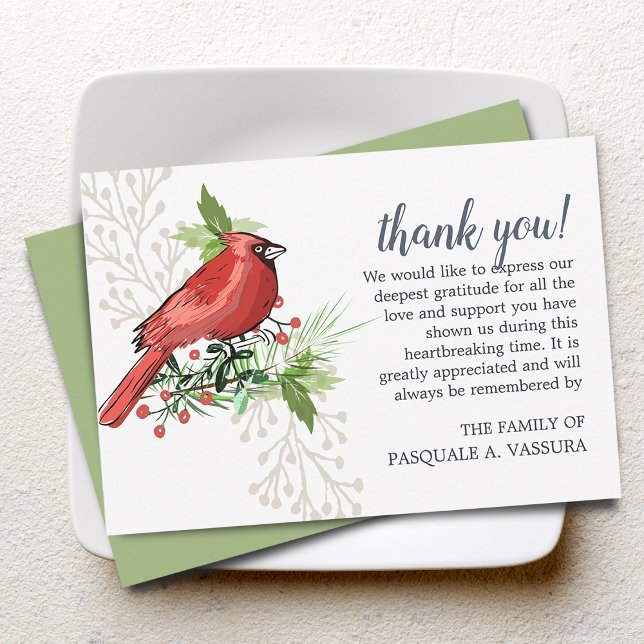 3.5"x5" Cardinal Bird Funeral Thank You Card (Creator Uploaded)