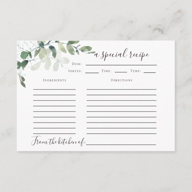 3.5"x5" Eucalyptus Bridal Shower Recipe Card (Front)