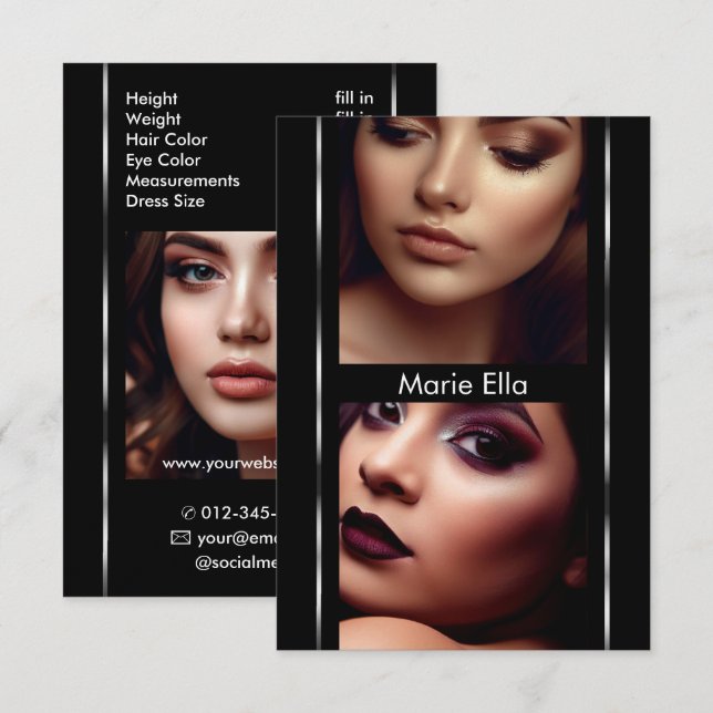 3.5" x 5" Black Silver Comp Card Photo Template (Front/Back)