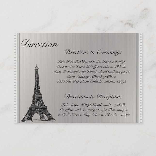 3.5 x 5 Direction Card  Black Eiffel Tower (Front)