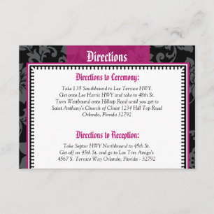 3.5 x 5 Direction Card Black Floral Hot Pink Strip