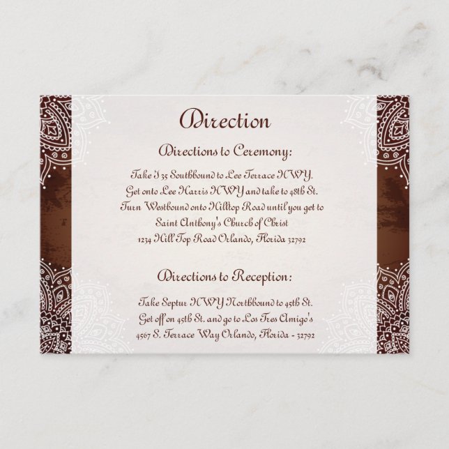 3.5 x 5 Direction Card Deep Moroccan Brown (Front)