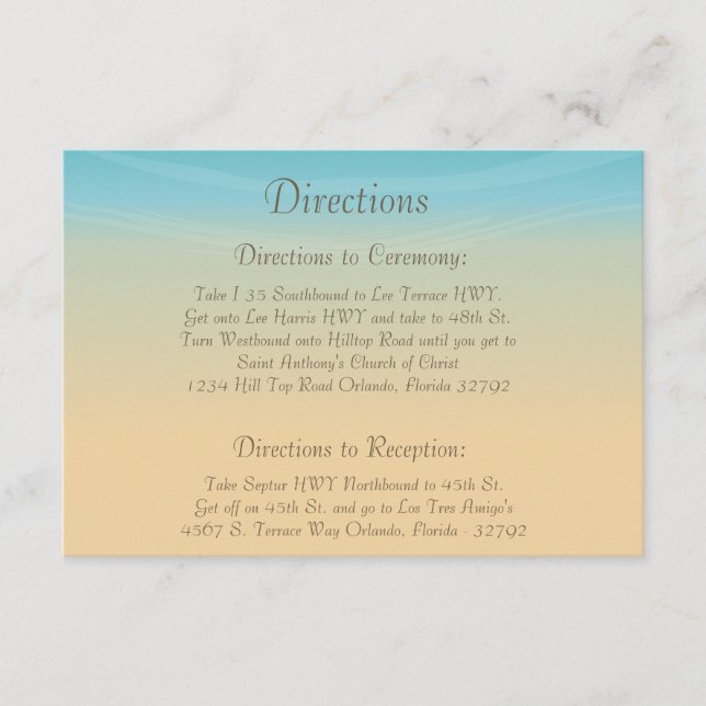 3.5 x 5 Direction Card Ocean Beach Shore Seashells (Front)