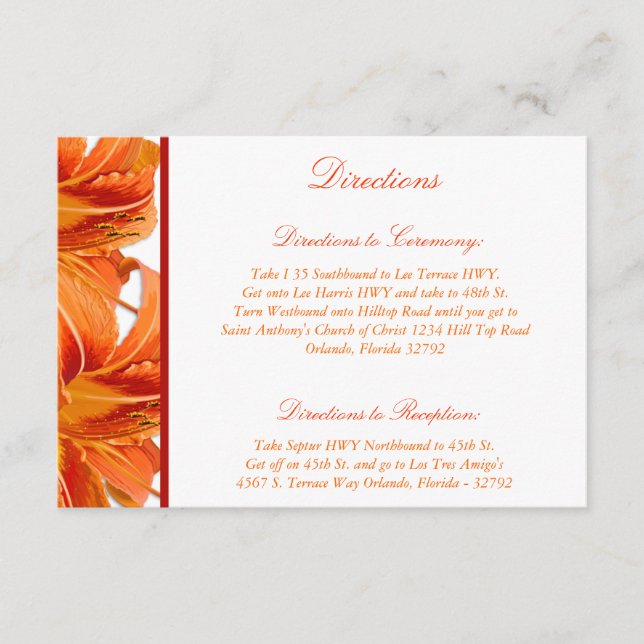 3.5 x 5 Direction Card Orange Tiger Lilly w/Stripe (Front)