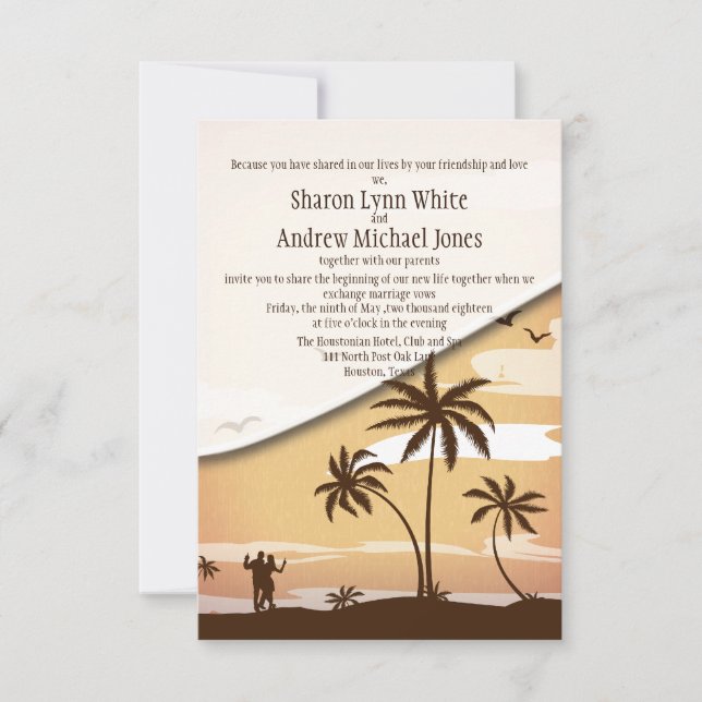 3.5" x 5" Hawaiian Beach  Palm Tree Wedding Invitation (Front)