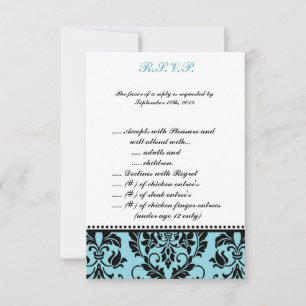 3.5 x 5 R.S.V.P Black Damask Baby Blue Invitation