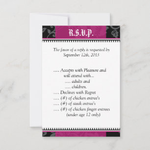 3.5 x 5 R.S.V.P Black Floral Hot Pink Invitation