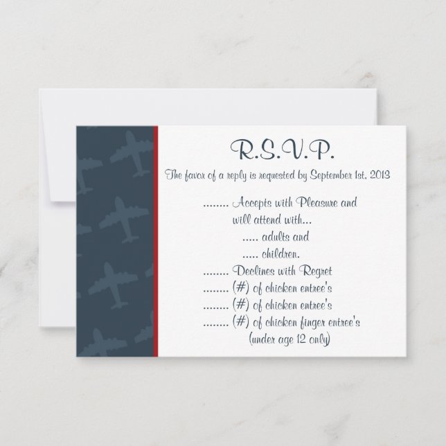 3.5 x 5 R.S.V.P Reply Card Aeroplane Flight  Blue/ (Front)
