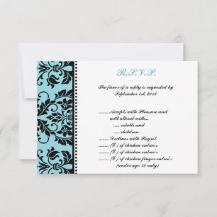 3.5 x 5 R.S.V.P Reply Card Black Damask Baby Blue