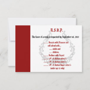 3.5 x 5 R.S.V.P Reply Card Crimson Red Ornate Embe