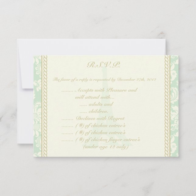 3.5 x 5 R.S.V.P Reply Card Damask Paris (Front)