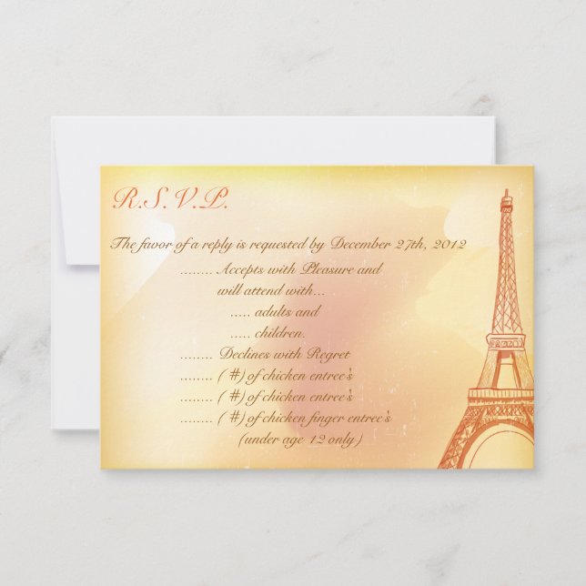 3.5 x 5 R.S.V.P Reply Card Paris Peach (Front)