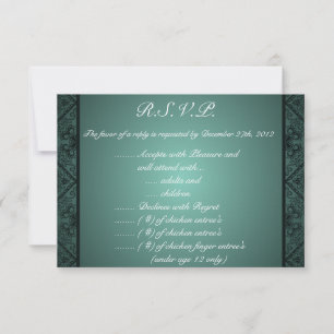 3.5 x 5 R.S.V.P Reply Card Teal Ornate Damask