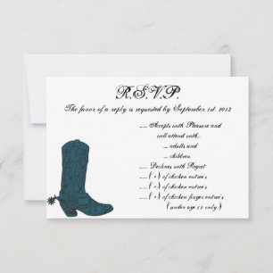 3.5 x 5 R.S.V.P Reply Card Western Blue Cowboy Boo