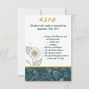 3.5 x 5 R.S.V.P Teal/Yellow Mustard Fl Invitation