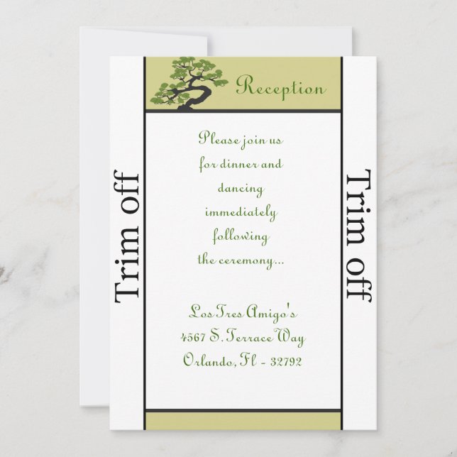3.5 x 7 Reception Japanese Green Bonsa Invitation (Front)