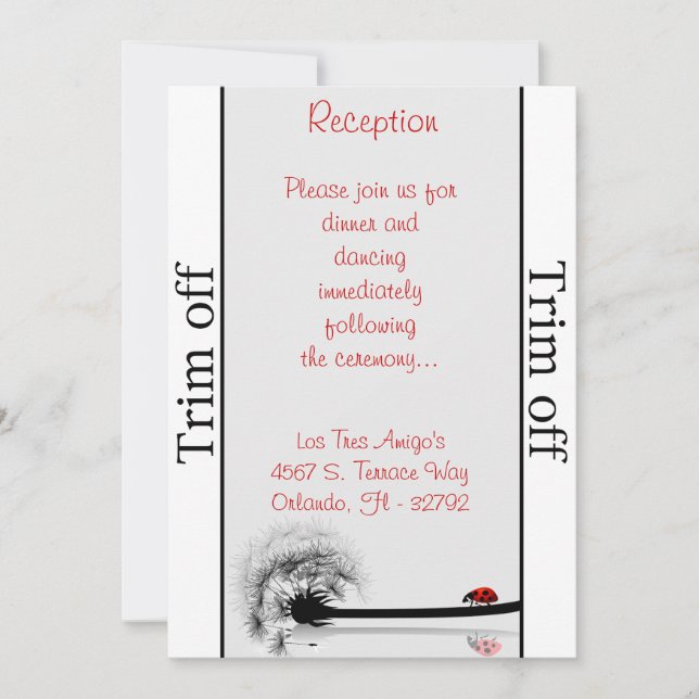 3.5 x 7 Reception Lady Bug on Dandelio Invitation (Front)