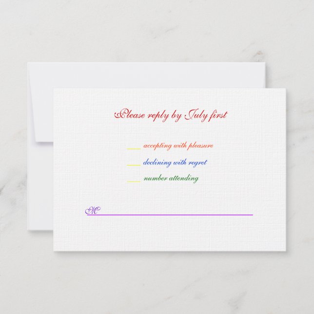 3.5x5 Gay Wedding Rainbow LGBT Pride Linen RSVP (Front)