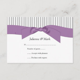 3.5x5 Grey White Stripes Purple Ribbon RSVP Card