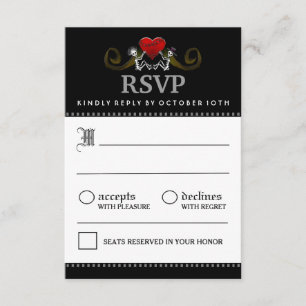 3.5x5 Halloween Skeleton Black White Matching RSVP Card