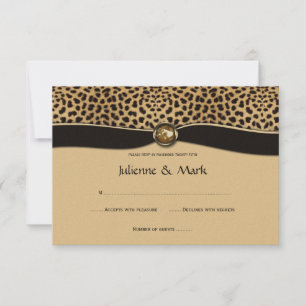 3.5x5 Leopard Print FAUX Ribbon Jewel RSVP Card